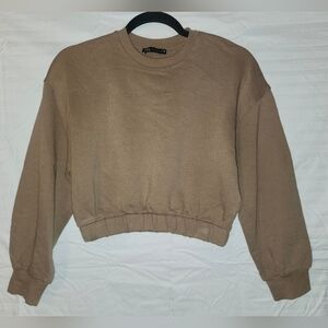 Zara Size S Beige Sweatshirt Crop, Minimalist, Cozy